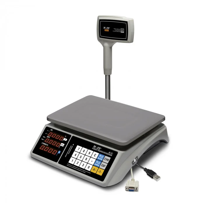 Весы торговые MERTECH M-ER 328 ACP-32.2 "TOUCH-M" LED RS232, USB (325x230 мм)  Стойка, сенсор. клав.