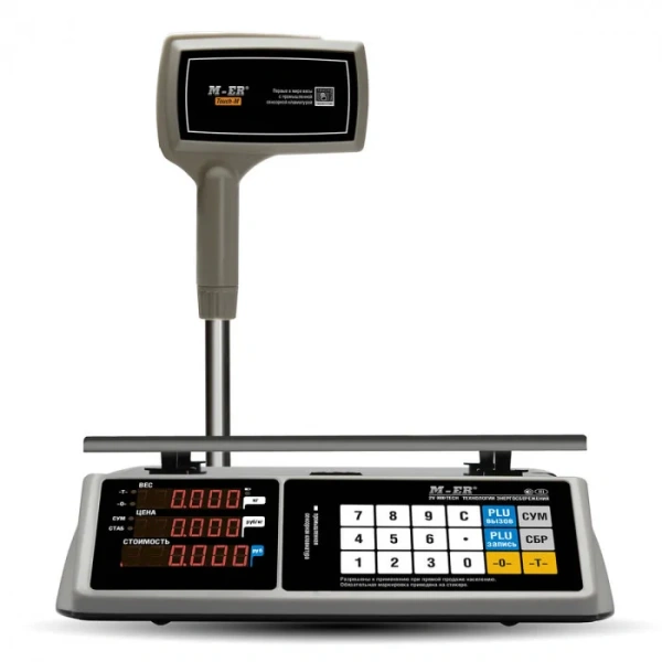 Весы торговые MERTECH M-ER 328 ACP-32.2 "TOUCH-M" LED RS232, USB (325x230 мм)  Стойка, сенсор. клав. MERTECH - торговое оборудование.