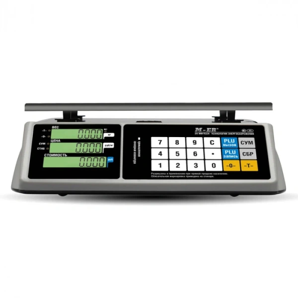 Весы торговые MERTECH M-ER 328 AC-6,1 "TOUCH-M" LСD (325x230 мм) с сенс.клав  - торговое оборудование.