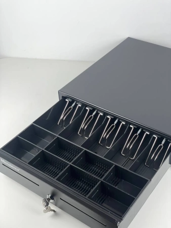  Денежный ящик Microinvest LB-410GT ручной + PUSH., 495х475х155, черный, большой  фото в интернет-магазине Бизнес РОСТ  - торговое оборудование.