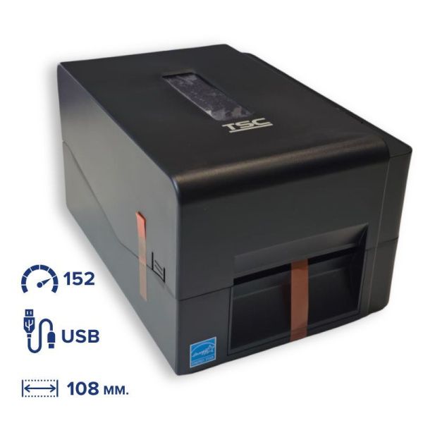 Принтер штрих кода TSC TE-200  203dpi, до 108мм, 152 мм/сек,  USB (опция Bluetooth) ТермоТрансфер 