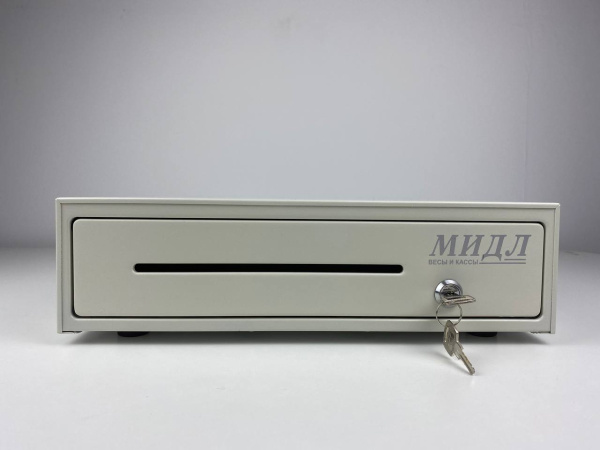 Денежный ящик Мидл 1.0/К  механич., 380*330*90, серый, малый  МИДЛ - торговое оборудование.