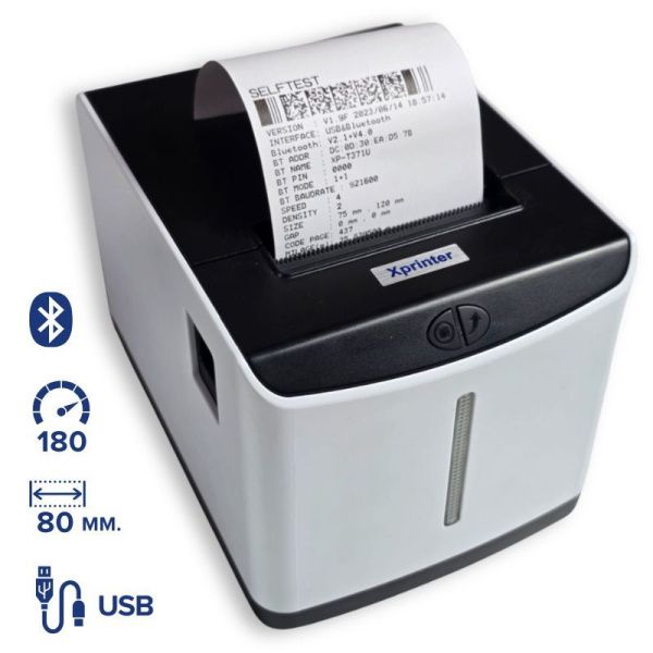 Принтер этикеток и чеков XPrinter XP-Q371UB белый, 203 dpi, USB, Bluetooth 80 мм, термопечать, 2 в 1